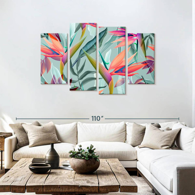Harnek, oiseau de paradis, fleurs, H 48 po x l 75 po