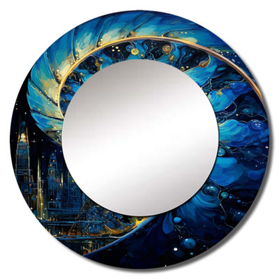 Roarie Nautilus Sapphire Shellfish - Nautilus Wall Mirror, Modern Round Decorative Mirror, Printed Metal Art