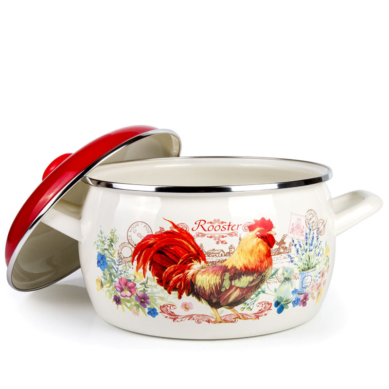 Golden Rooster Vintage Deep Enamel Casserole With Red Lid – 24 Cm (9.45 In), 7.5 L (7.9 Qt), 7.9 quarts