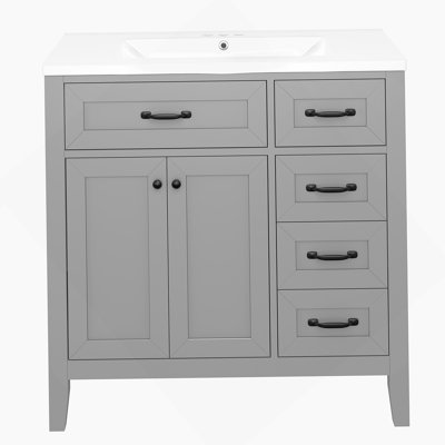 Ensemble de meuble-lavabo avec lavabo, avec tiroirs, cadre solide et panneau de fibres à densité moyenne pour une mise à niveau fonctionnelle et élégante de la salle de bain