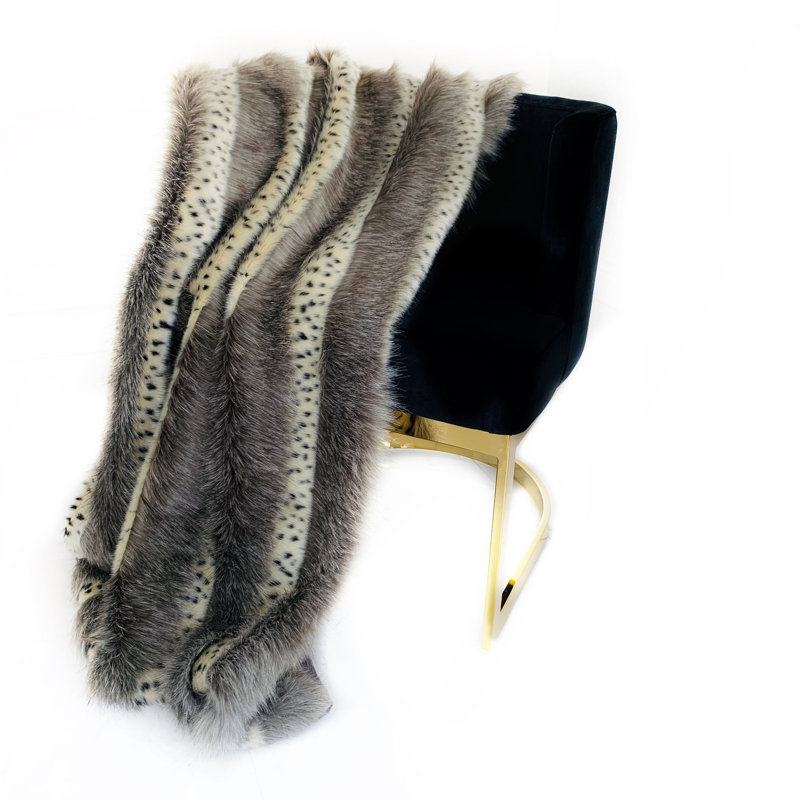 Jeté de luxe en fausse fourrure gris Plutus, l 90 po x L 90 po