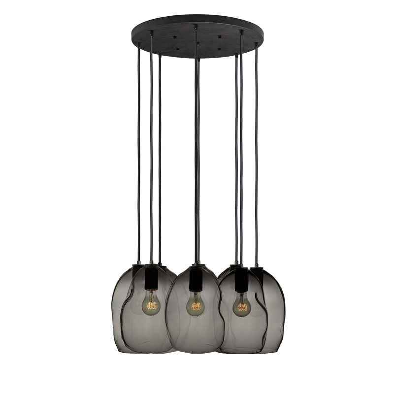 Lustre à 8 lumières en verre soufflé à la main Bubble, Noir mat, Incandescent, H 108 po x l 24 po x P 24 po