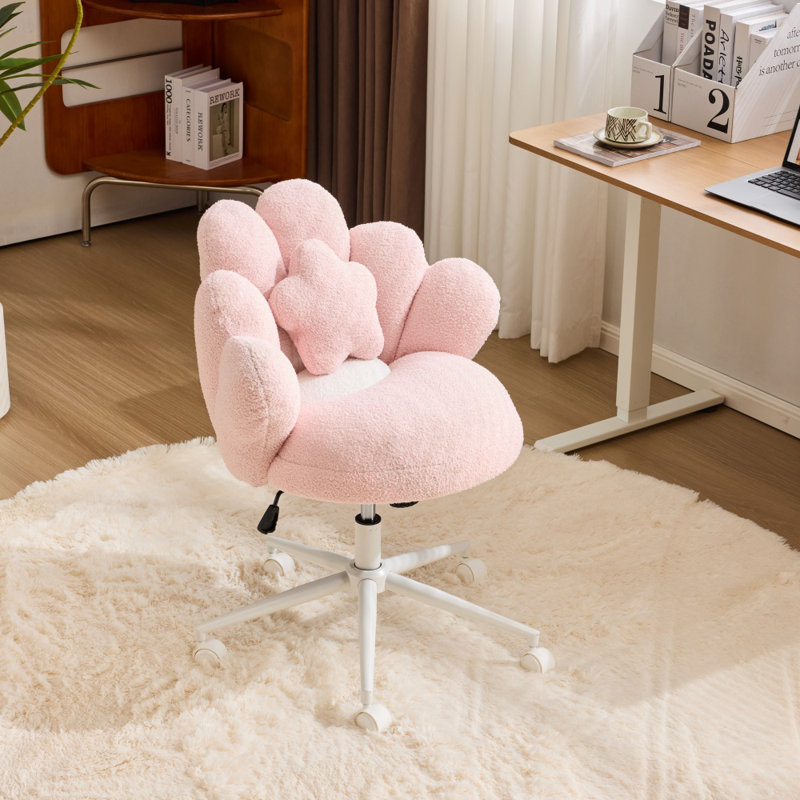 Teddy Fleece Makeup Office Chair Swivel Chair  Vanity Chair With Pillow, Pink