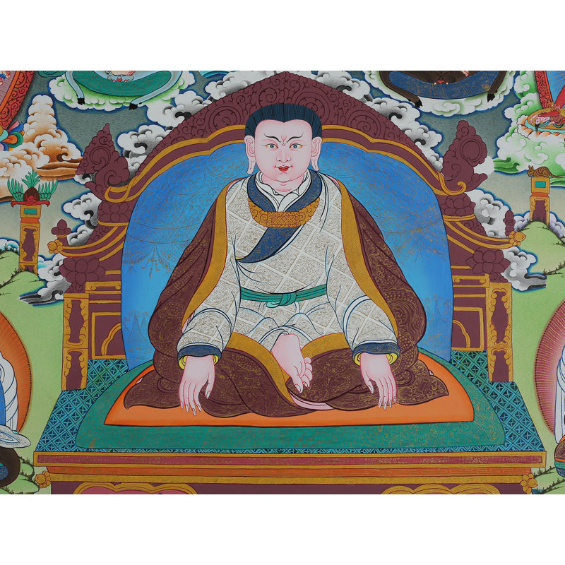 Marpa Lotsawa Brocadeless Thangka, Hand‑Painted Canvas with Pure 24K Gold, Tibetan Buddhist Guru Wall Art for Meditation Rooms and Spiritual Living Decor
