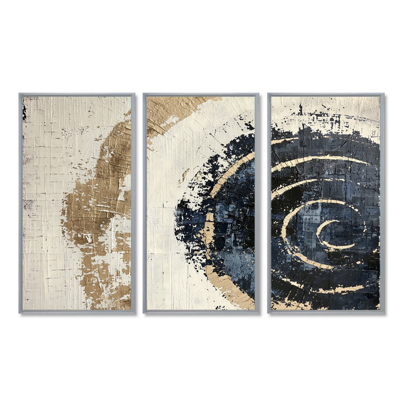 «Beige et bleu», ensemble d'impressions murales abstraites spirales célestes II, H 28 po x l 36 po, Argent argent