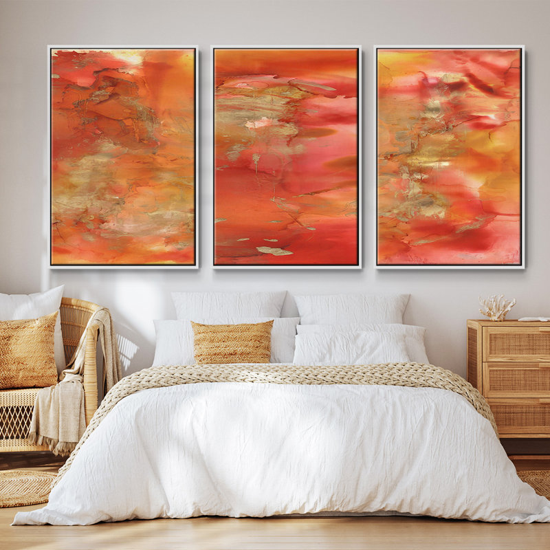 «Superior Emotion I», ensemble de 3 toiles encadrées, H 40 po x l 78 po, Cadre blanc