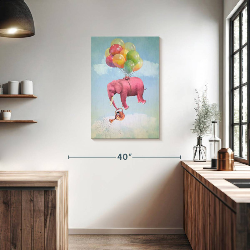 Éléphant flottant rose, H 36 po x l 24 po