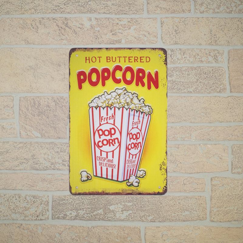 Retro Metal Hot Buttered Popcorn Tin Wall Sign Movie Theater Man Cave Home Decor Retro Metal Hot Buttered Popcorn Tin Wall Sign Movie Theater Man Cave Home Decor