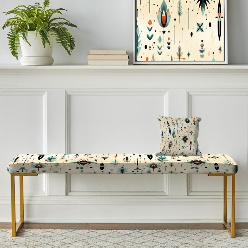 Tribal Harmony Boho Pattern - Geometric Upholstered Gold Bench