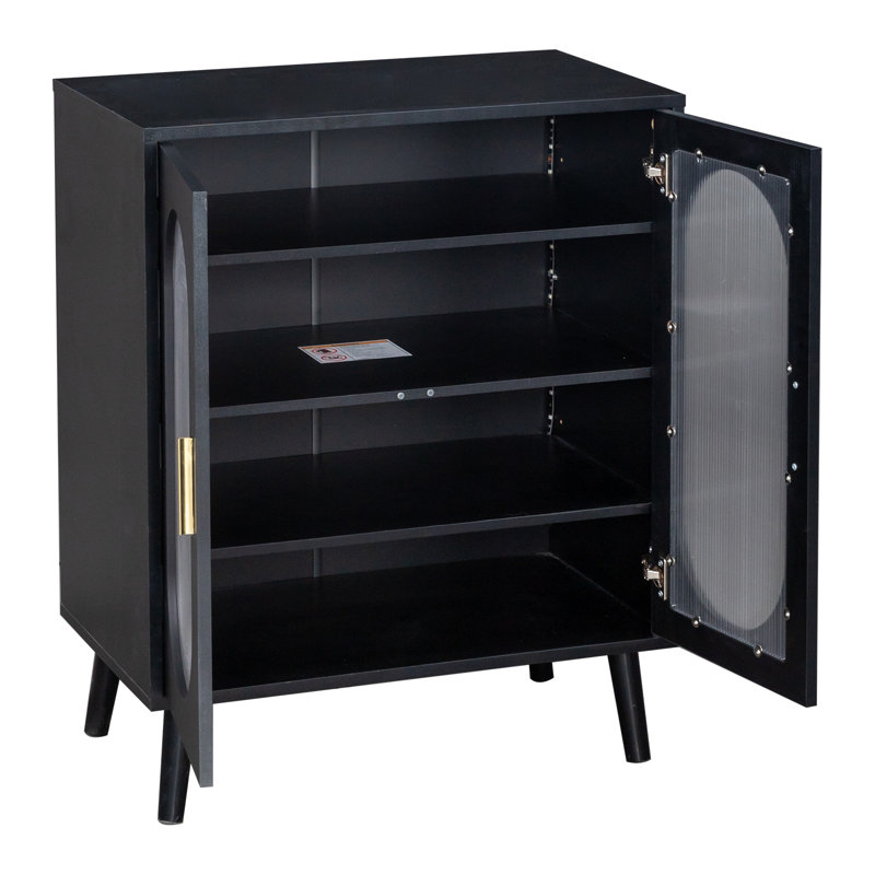 Armoire à chaussures 2 portes avec bande lumineuse à DEL USB, 4 tablettes intérieures et 24 lumières réglables, Noir