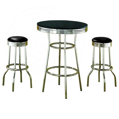 Black 3-Piece Retro Bistro Pub Bar Set