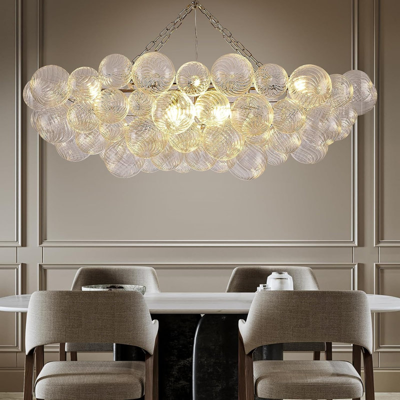 Lustre 51 pouces en verre de Murano soufflé à la main 9 lumières avec cadre en laiton doré, 9 lumières