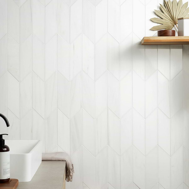 Bianco Dolomite 3x12 Chevron Polished Marble Tile