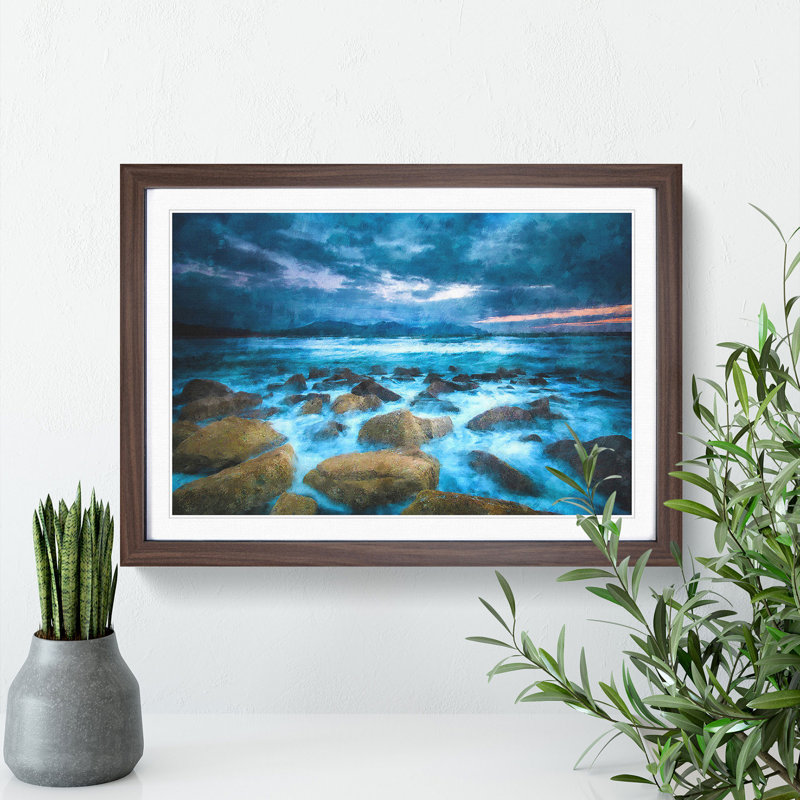 Stormy Evening in Wales - Picture Frame Graphic Art Print, 62cm H x 87cm W x 2cm D, Walnut Framed