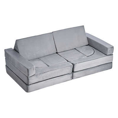 Canapé modulaire pour enfants, canapé modulaire pour tout-petits avec accoudoirs, éponge 28D et velours court, canapé convertible modulaire pour enfants, combinaison créative pour la salle de jeux, la chambre à coucher, le salon, le gris