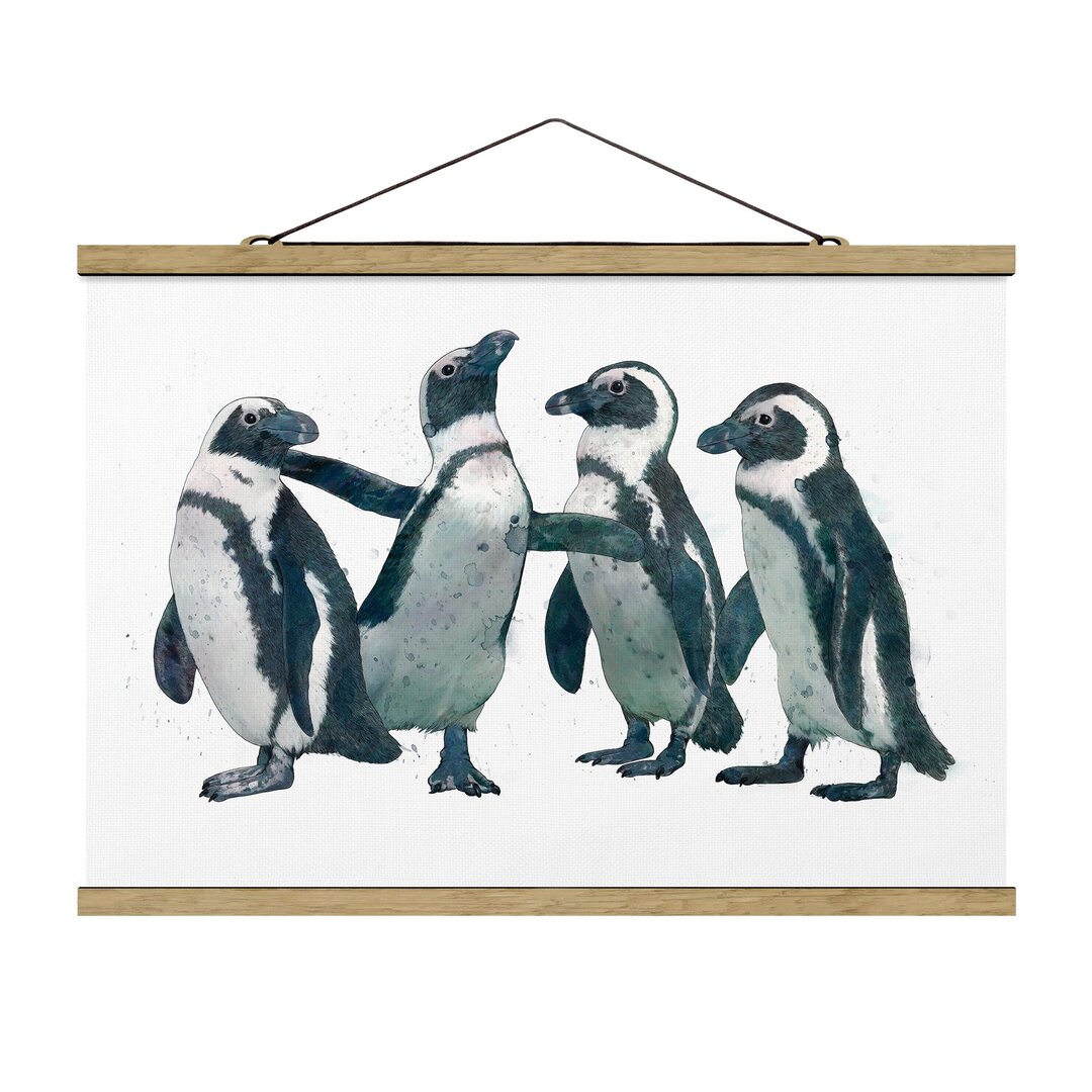 Stoffbild Illustration Penguins Schwarz Weiß von Laura Graves