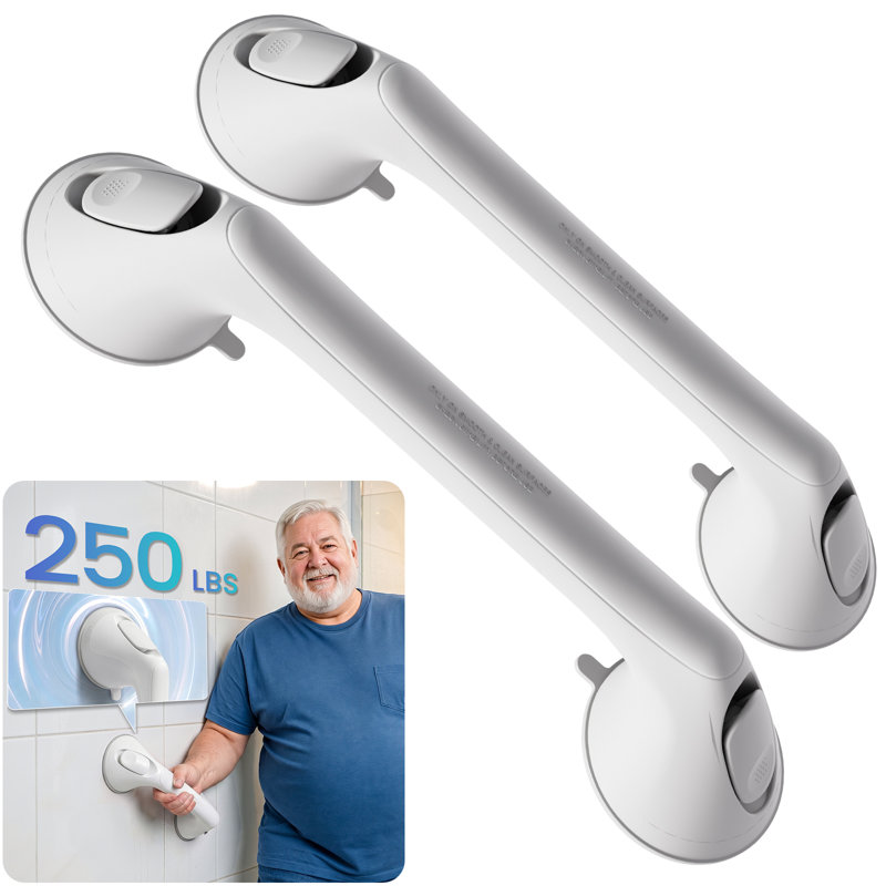 Suction Shower Grab Bar, 16 Inch No Drill Bathroom Safety Handrail, 250 LBS Heavy Duty Suction Cup Bath Handle for Bathtub Toilet, Anti-Slip Portable Shower Assist Bar