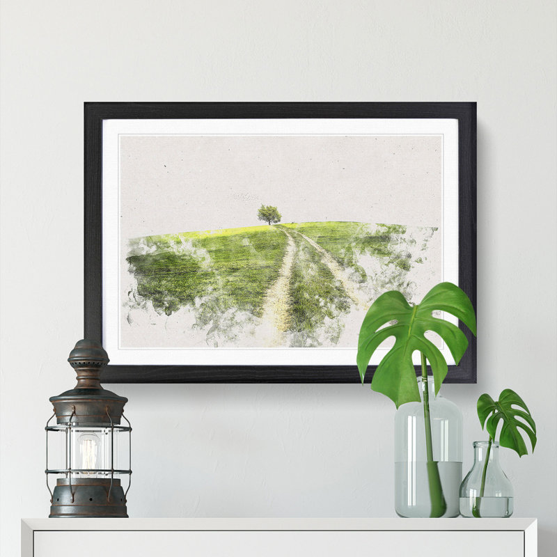 Path to a Lone Tree - Framed Print, 45cm H x 63cm W x 2cm D, Black Framed