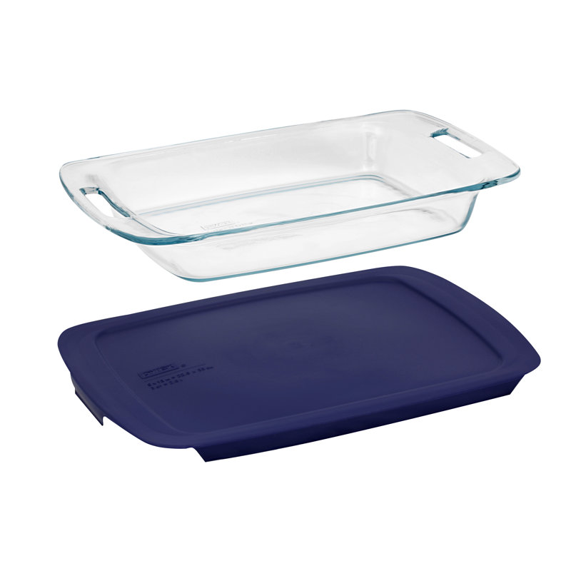 Pyrex Easy Grab Glass Rectangular Baking Dish with Lid, Blue