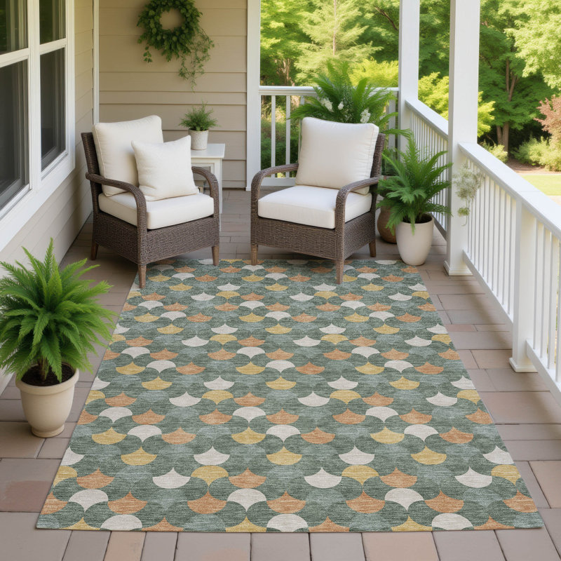 Machine Washable Indoor/Outdoor Chantille ACN2568 Geometric Rug, Basil, 5' x 7'6"