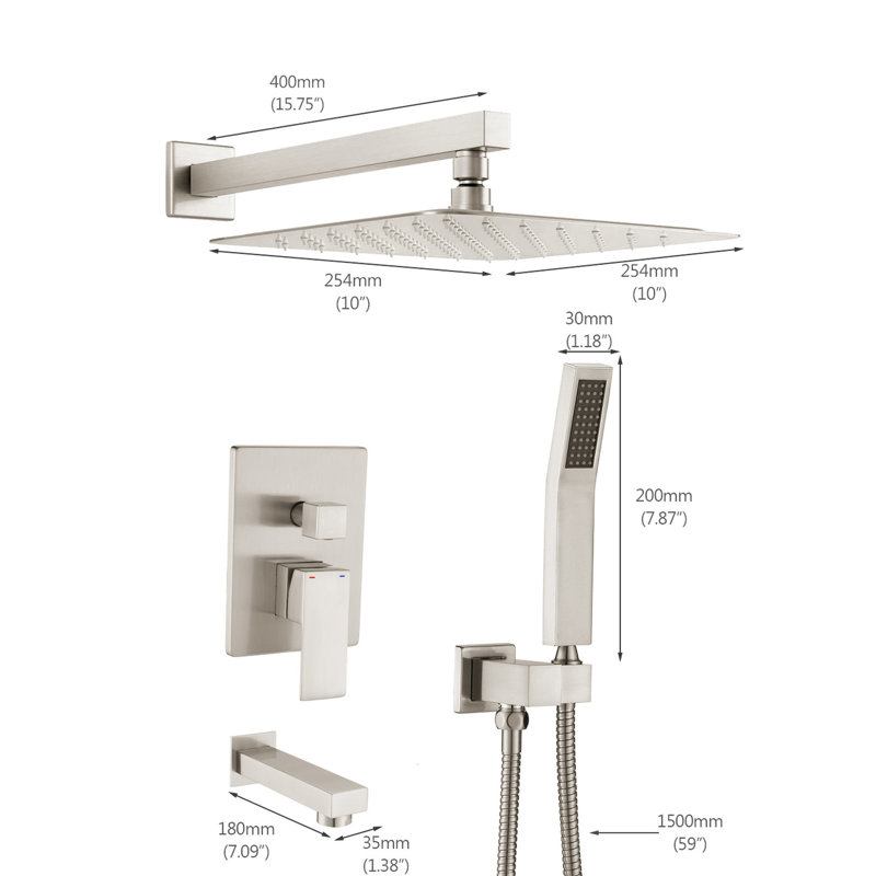 Ensemble de douche en nickel brossé - pomme de pluie de 10 po, douche à main, contrôle précis de la température, aspect anticorrosion à haut débit de 10 po, conception à fuites