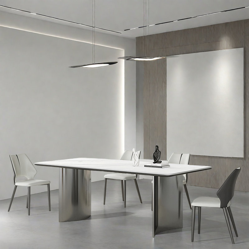 Modern simple rectangle rock slab dining table set, 29.52"H x 86.61"L x 39.37"W