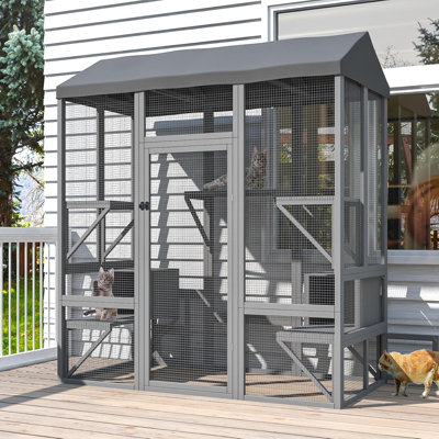 Catio extérieur 72 po avec 7 plateformes, imperméable et résistant aux rayons UV pour plusieurs chats