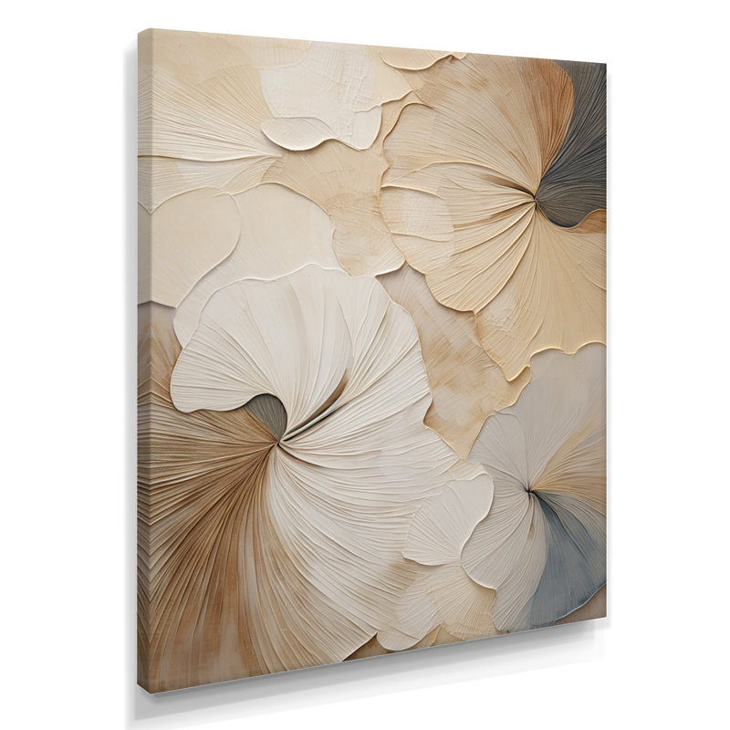 «Beige minimalisme élégance en fleurs», reproduction d'art sur toile, impression sur toile beige, Toile tendue, Sans cadre
