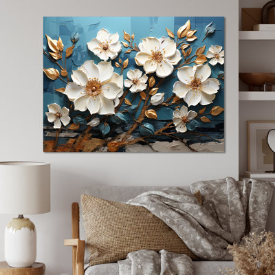 Blanc et doré, charmante fleur printanière I - Fleurs, art mural