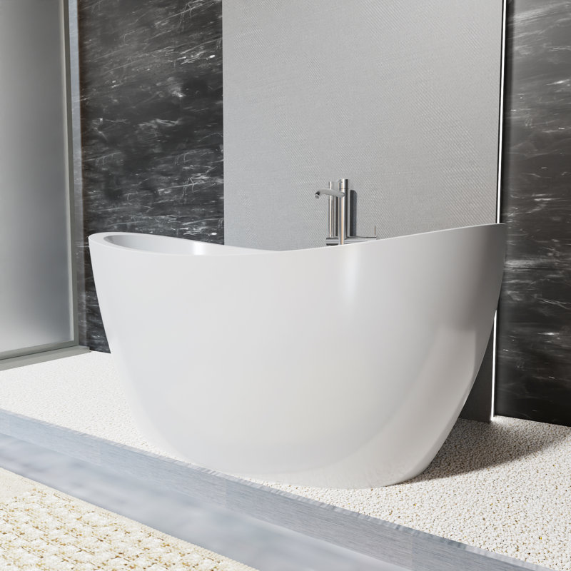 Naha 59" White Acrylic Freestanding Soaking Bathtub with Brushed Nickel Drain