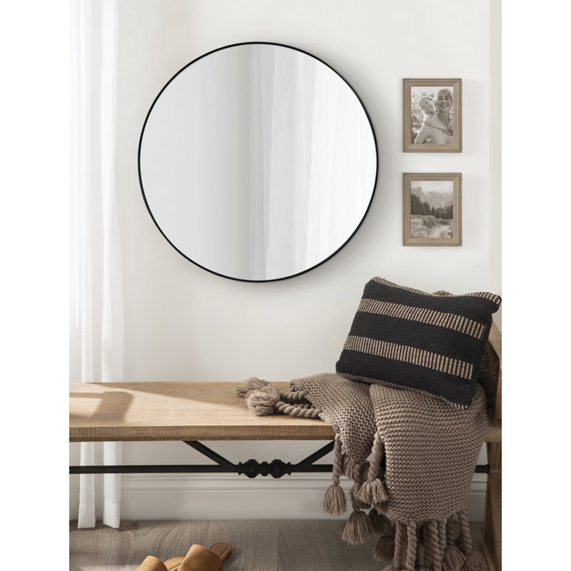 Anacleta Metal Round Mirror  Diameter, Black, 24" x 24"
