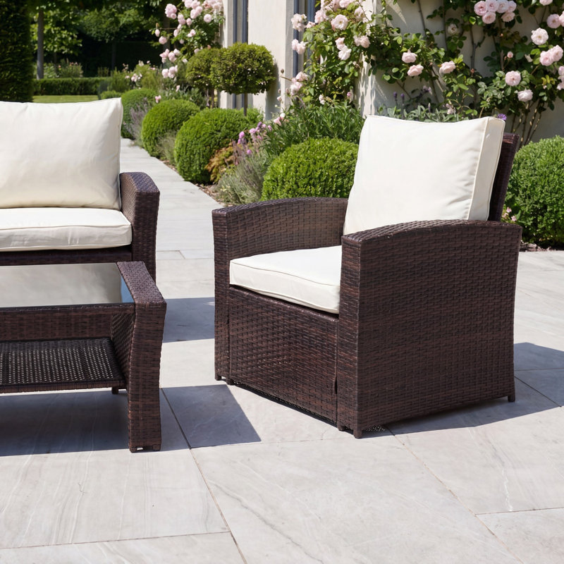 Pallini 4 Piece Rattan Patio Set, Brown & Cream