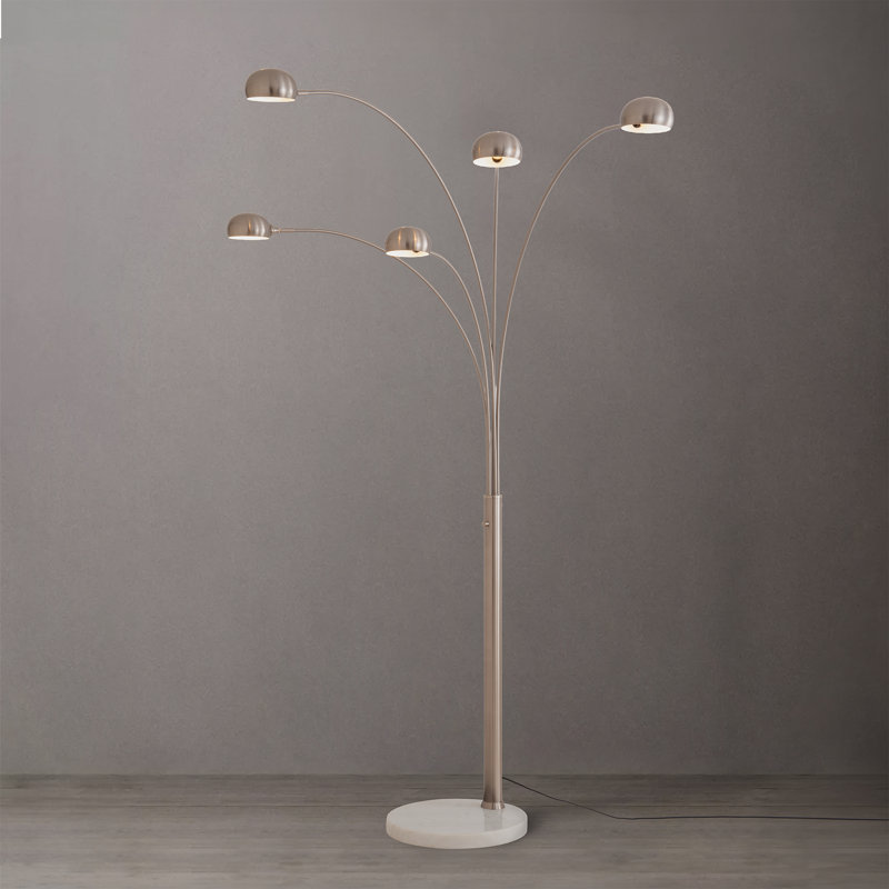 92 " Arched Floor Lamp, White Marble Base, Satin Nickel