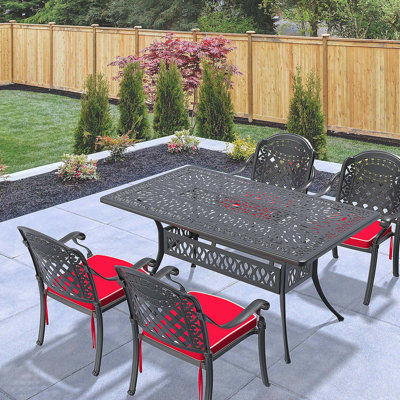 Ensemble de 5 pièces de mobilier de patio en aluminium coulé avec coussins, ensemble de salle à manger pratique