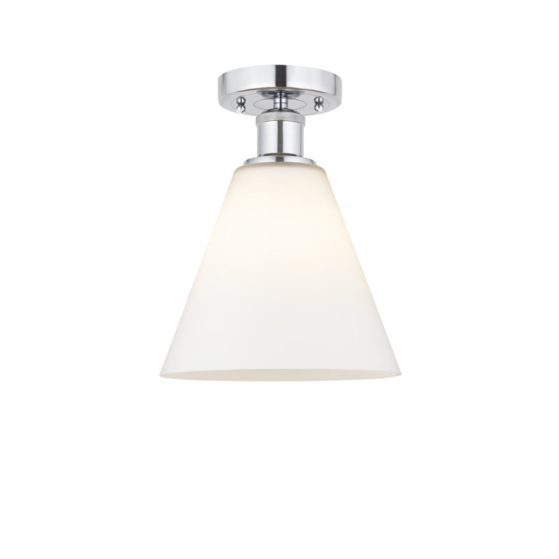 Plafonnier semi-encastré 1 lumière Yohannes, Chrome poli, H 10,13 po x l 8 po x P 8 po, Blanc mat
