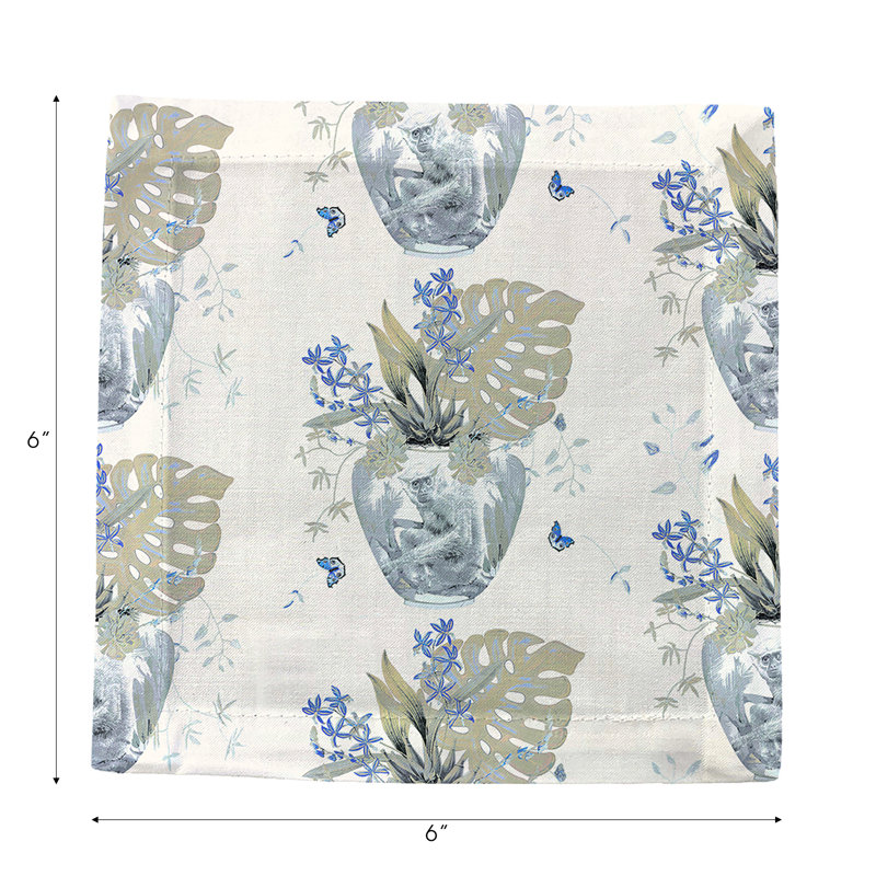 Monkey Small Jungle Cotton Sateen Cocktail Napkins, Powder