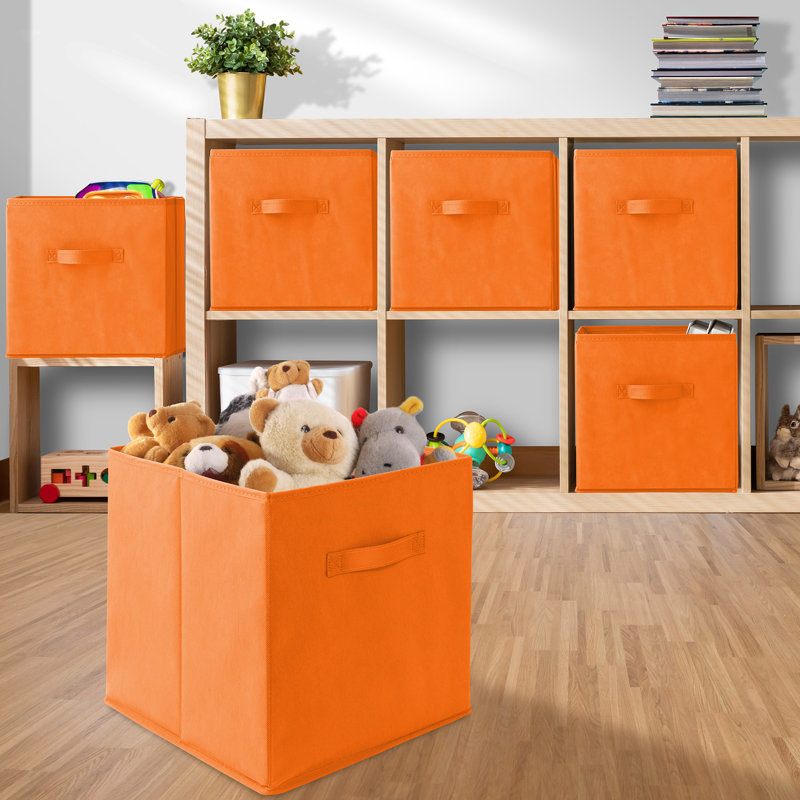(Set of 6) Collapsible Fabric Cubes - 13-in Storage Bins - Orange, Orange