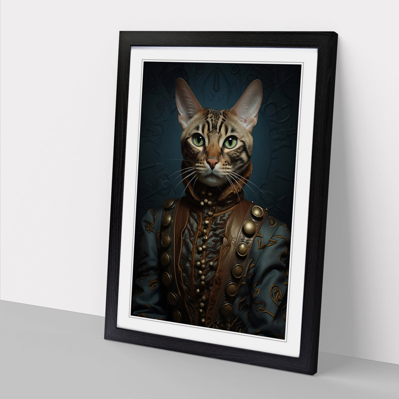 Bengal Cat Surrealism No.3 - Single Picture Frame Print on Wood, Black Framed, 34cm H x 25cm W x 2cm D