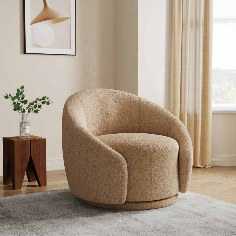 Fauteuil demi-tonneau pivotant rembourré Aunna, Ourson gris clair