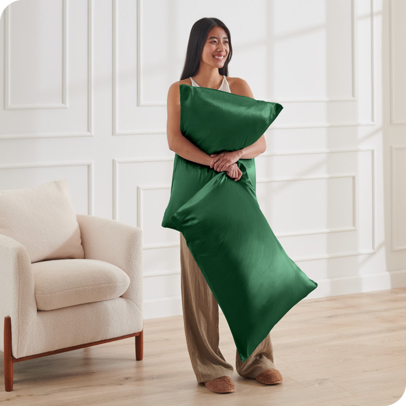 Soft Poly Satin Pillowcase Set, Standard Pillowcases,   Forest Green