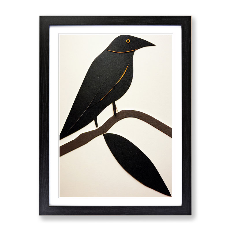 Crow Bird Ornament - Wall Art, 34cm H x 25cm W x 2cm D, Oak