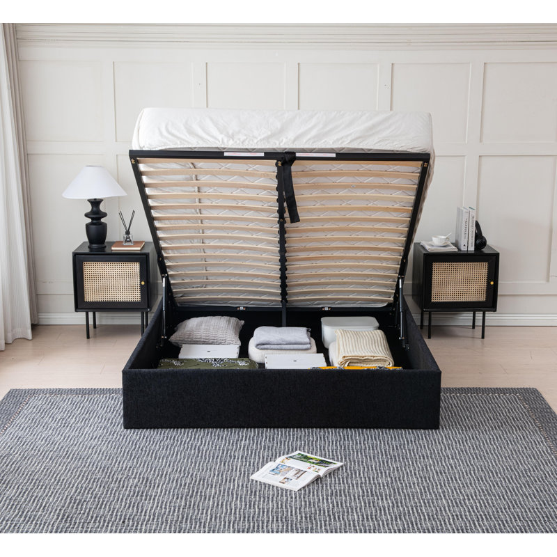Braud Upholstered Hydraulic Lift Up Storage Bed Without Headboard, Full, Black