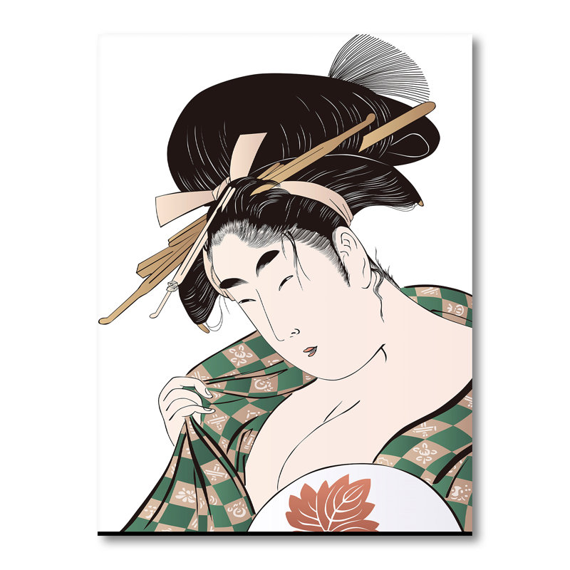 Femme japonaise Ukiyo-E - Peinture sur toile, H 32 po x l 24 po x P 1 po, Toile tendue