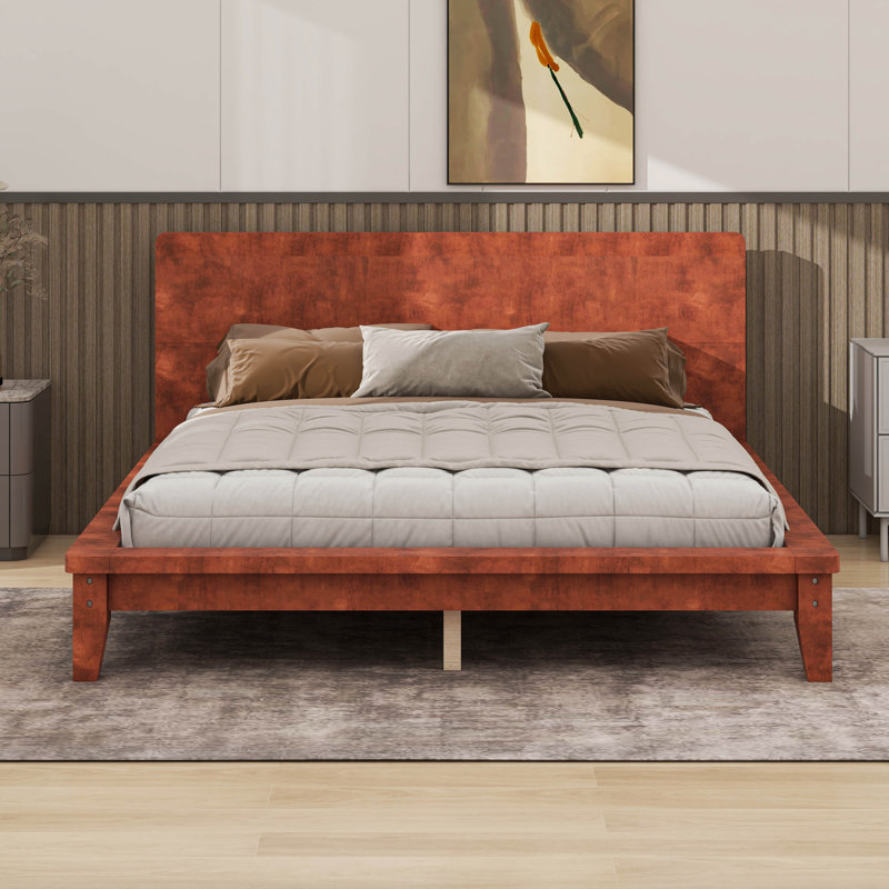 Platform Bed Frame With Headboard, Full , Brown