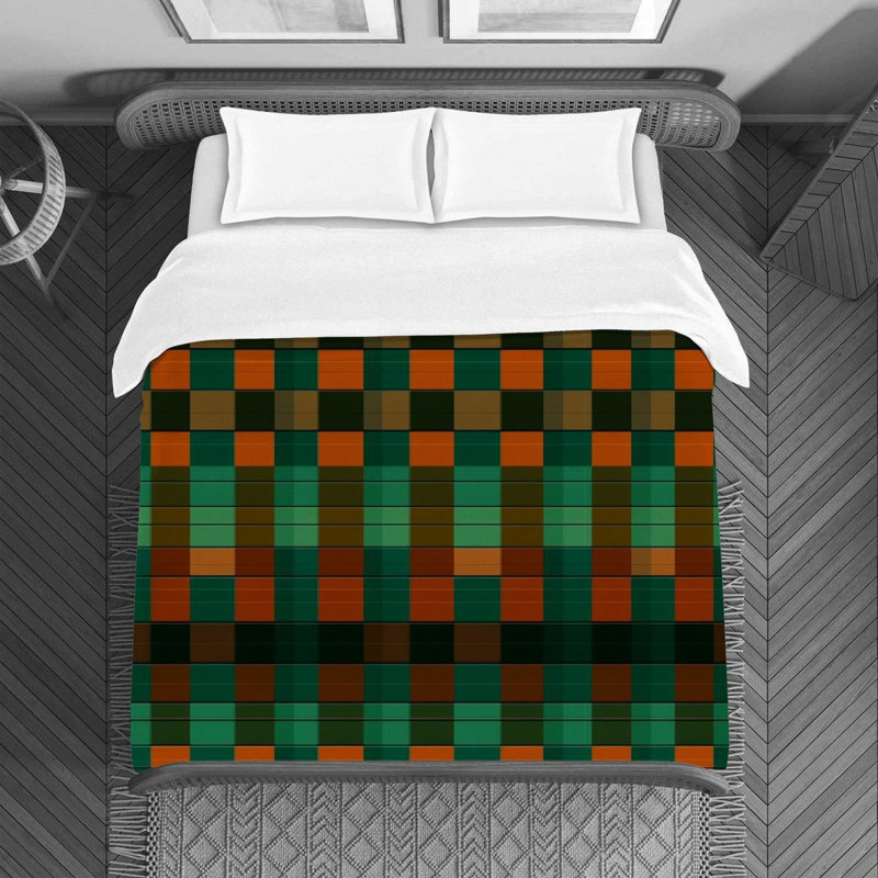 Housse de couette , Housse de couette pour lit simple, Vert / orange