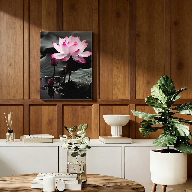 Reproduction sur toile noire et rose, impression sur toile Zen Flowe, cadre en bois massif, image murale, 16 po x 24 po