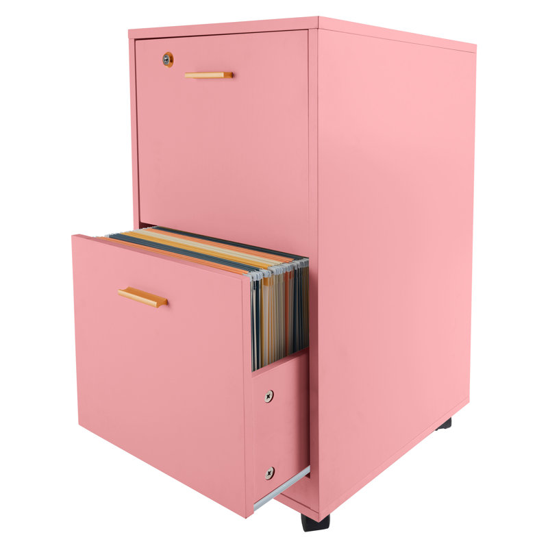 Lockable Engineered Wood 2-Drawer Mobile File Cabinet, Pink