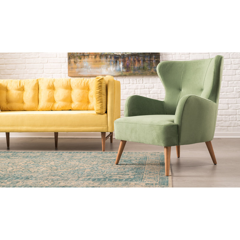 Fauteuil à oreilles rembourré Plattville, 100 % polyester vert