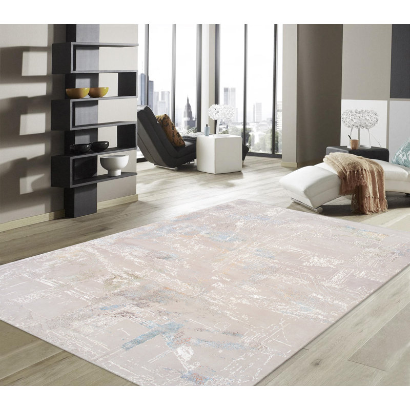Hand Knotted Wool Abstract Area Rug in Silver, Rectangle 10'2'' x 14'3''