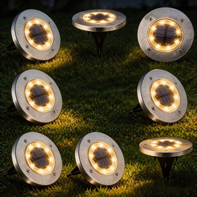 Solar Ground Lights Garden Waterproof 8 LED Disc Lights Outdoor Pathway Light for Lawn Deck Walkway
